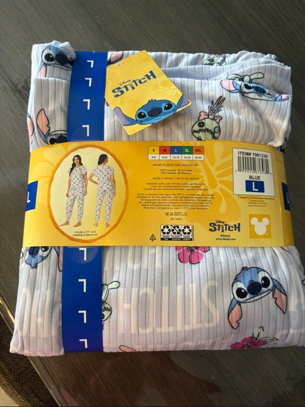 Disney Stitch Pajama Set - Light Blue with Pink Accents - Picture 1 of 3